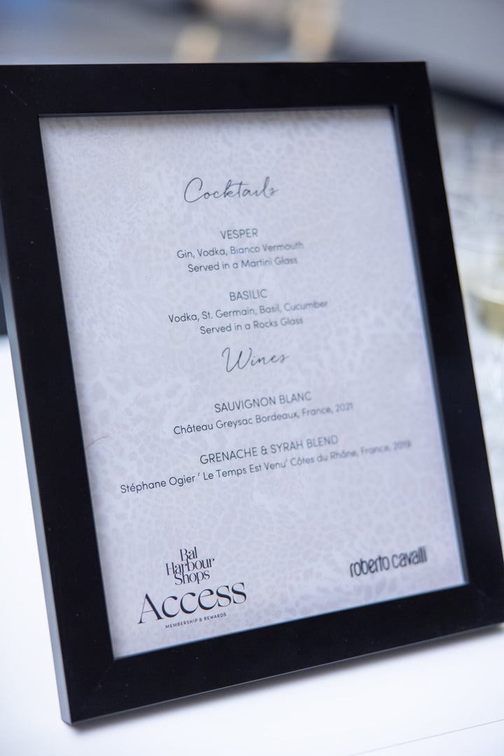 Branded Roberto Cavalli cocktail menus at the event