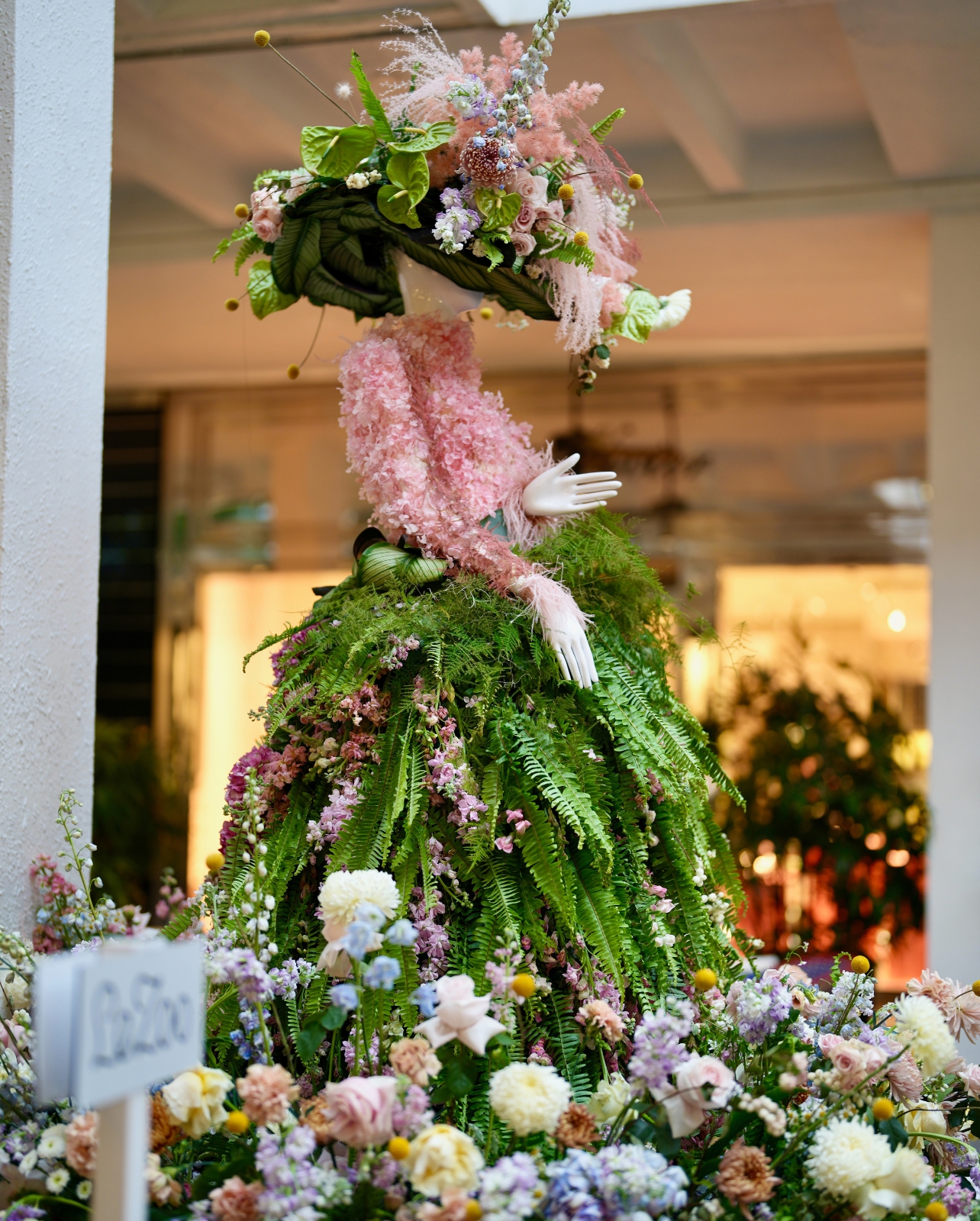 Floral mannequin inspired by Audrey Hepburn’s role in My Fair Lady at Bal Harbour Shops