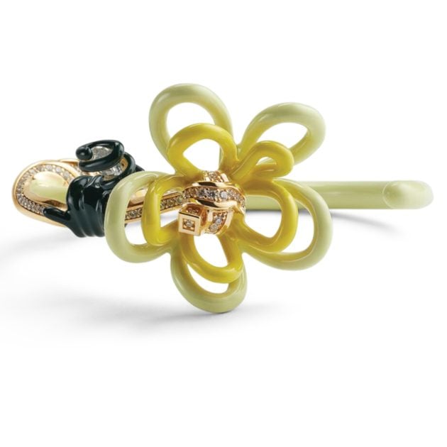 Bottega Veneta yellow wire cuff bracelet with 3D flower