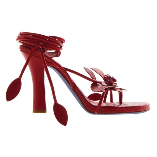 Red Burberry lace up heels with 3D leather floral details