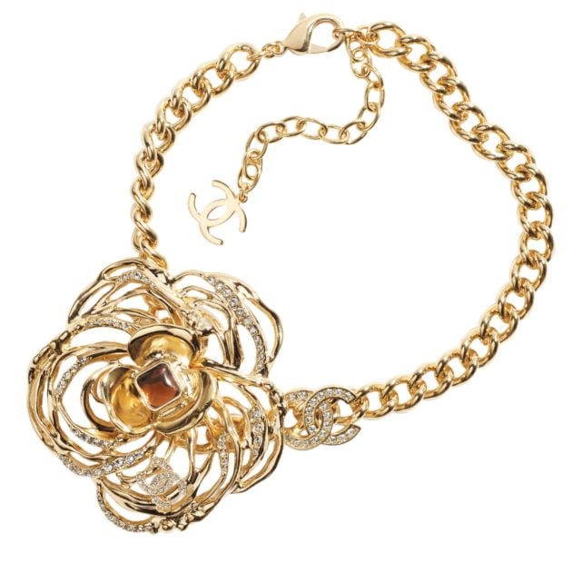 Chanel gold metal necklace with 3D flower