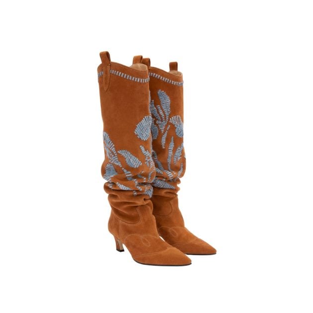 Ermanno Scervino’s suede calfskin boots with floral embroidery