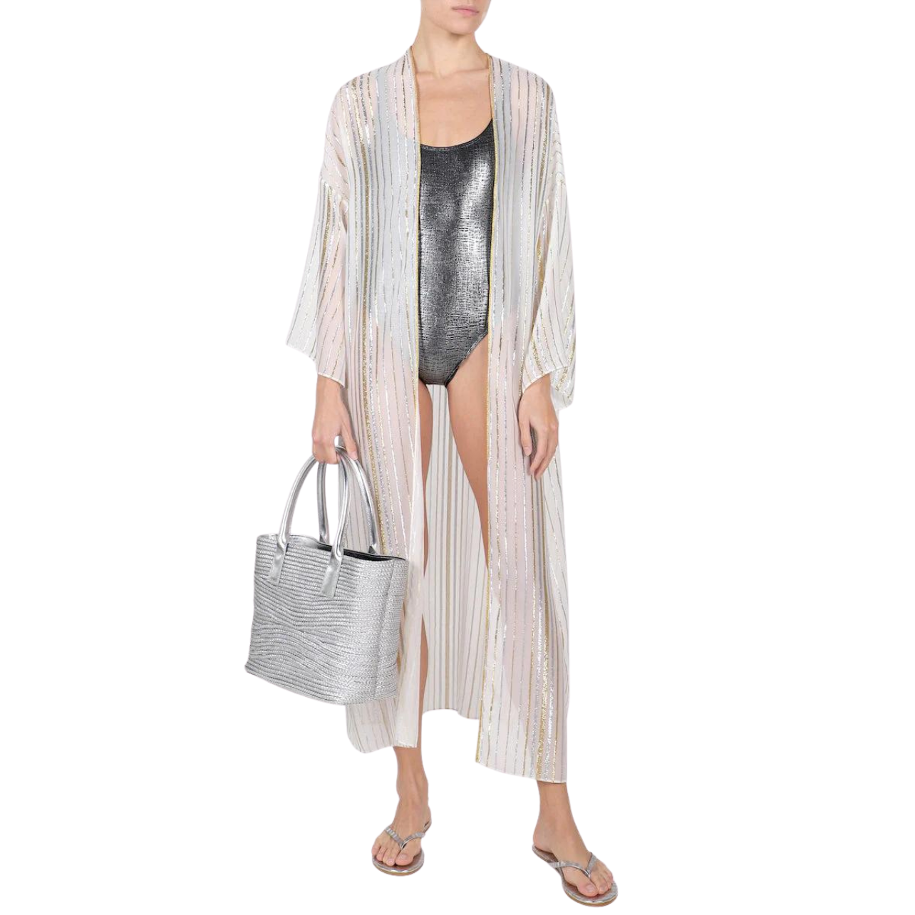 Marie France Van Damme metallic stripe cover up