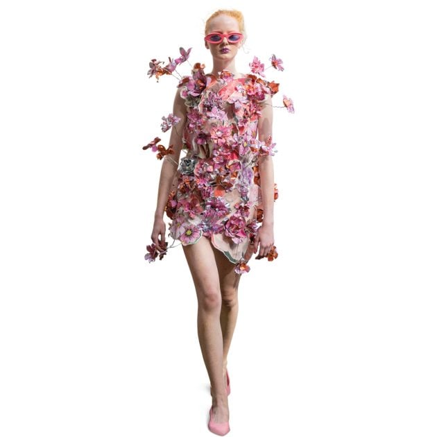 Pink multicolor mini dress covered in 3D florals