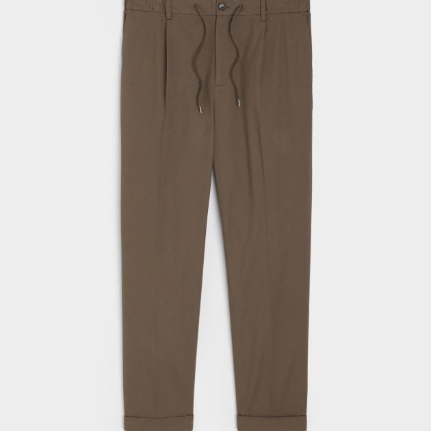 Todd Snyder mocha modern minimalist drawstring twill trousers