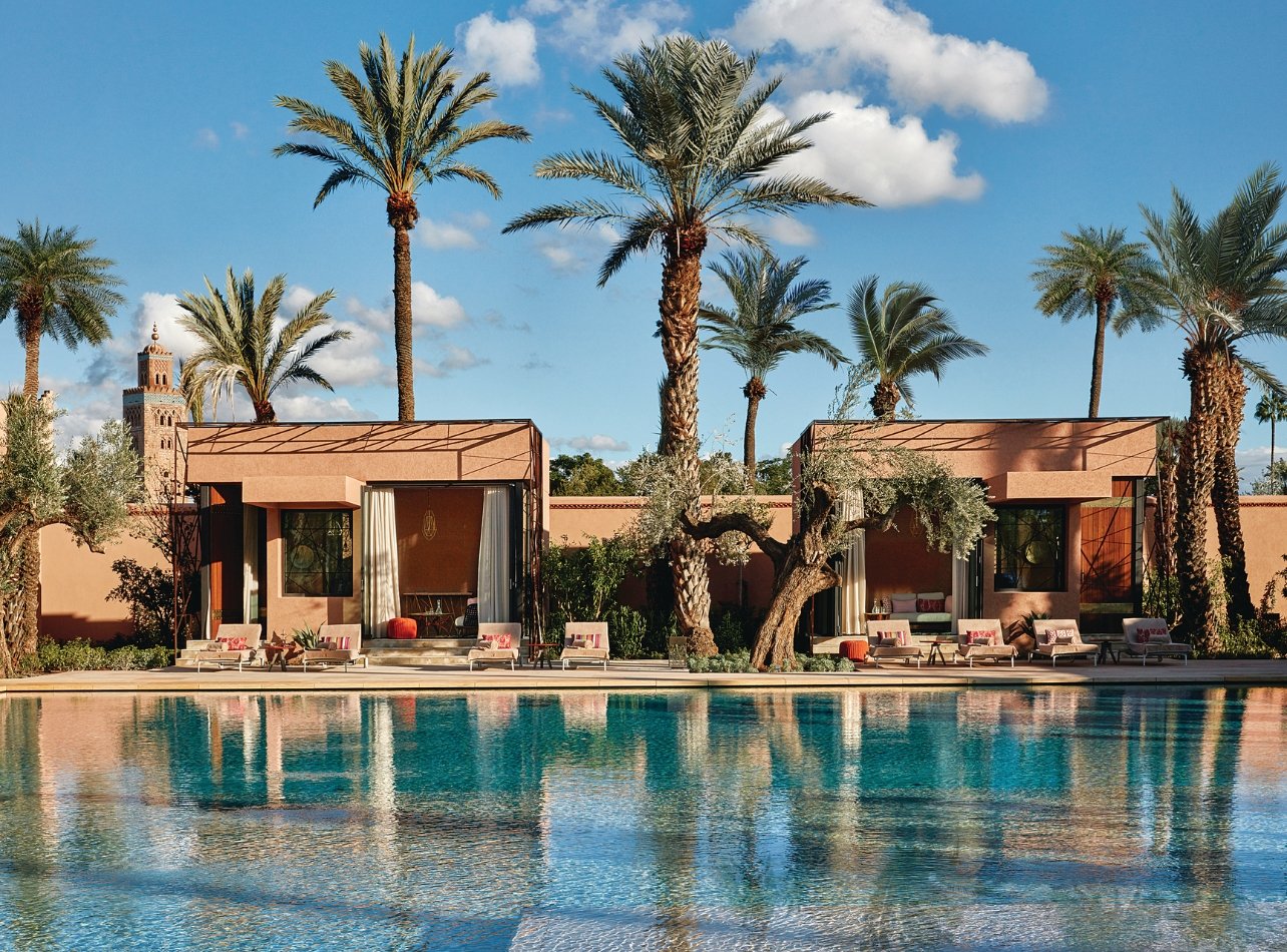 View of the poolside cabanas available at Royal Mansour Marrakech