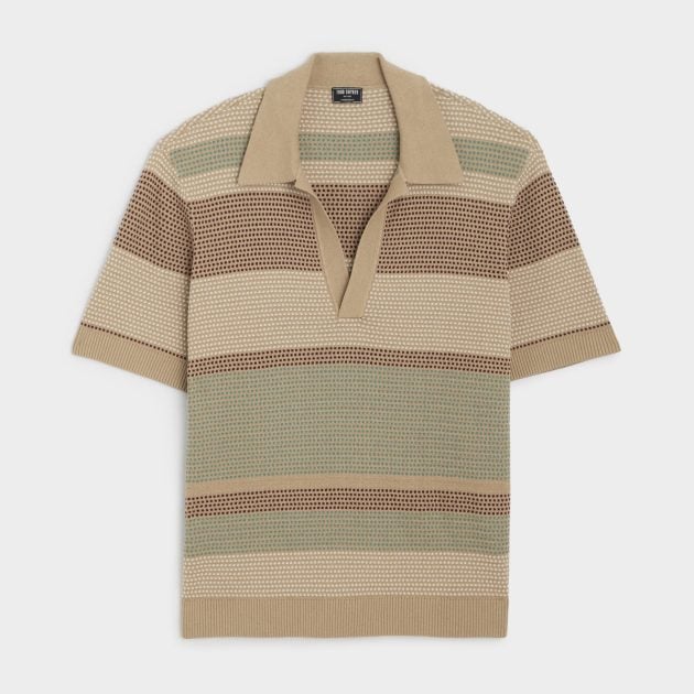 Todd Snyder relaxed striped polo shirt in neutral tones
