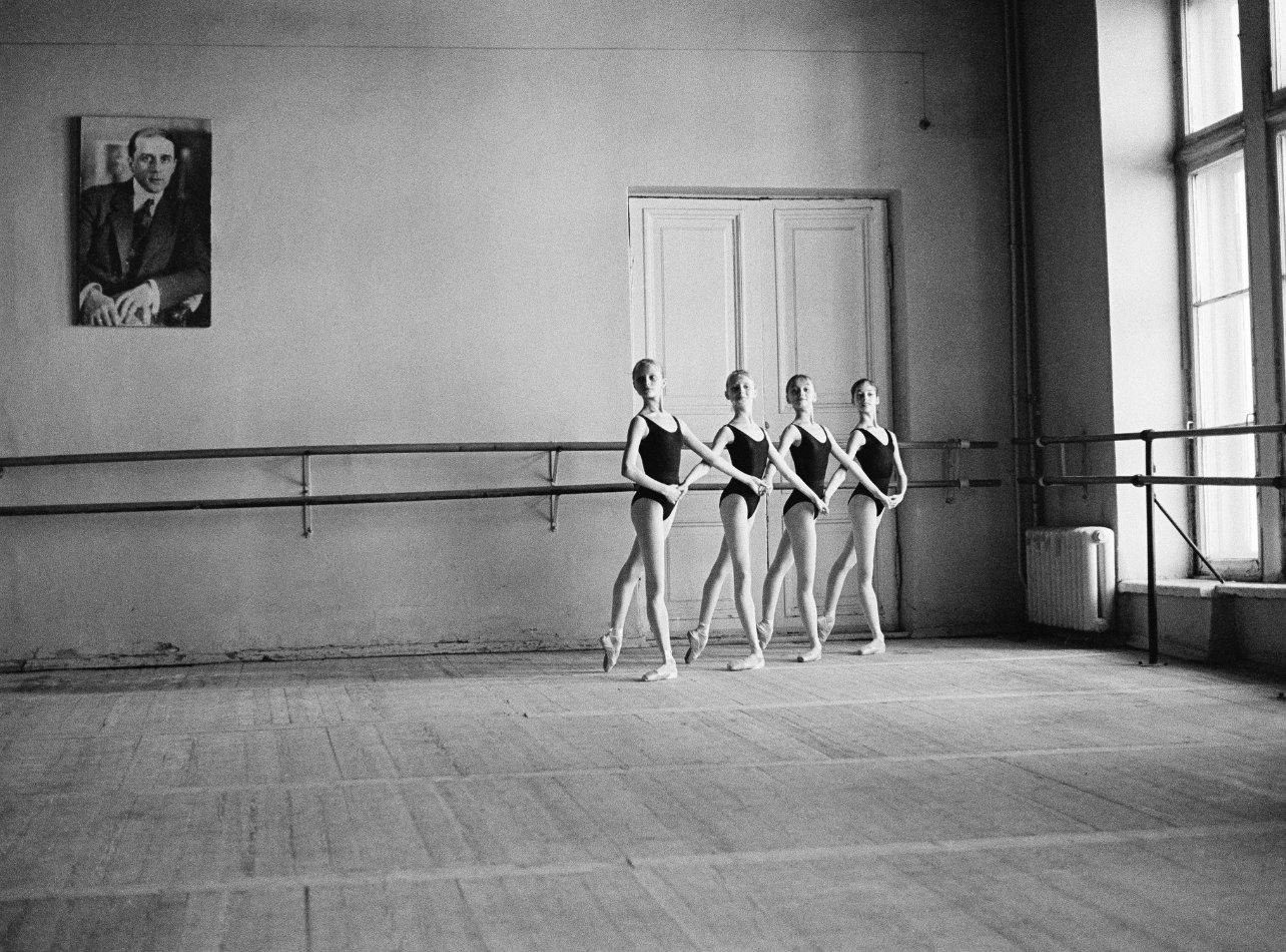 Black and white portrait of students at Vaganova Academy of Russian Ballet in St. Petersburg, Russia 1999