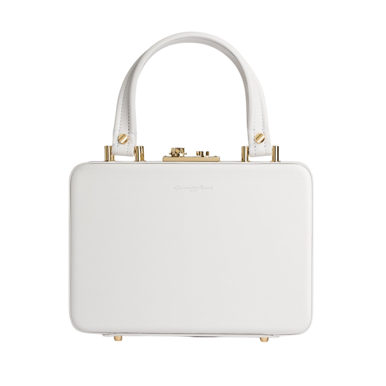 Gianvito Rossi’s leather box top-handle Valì bag in white