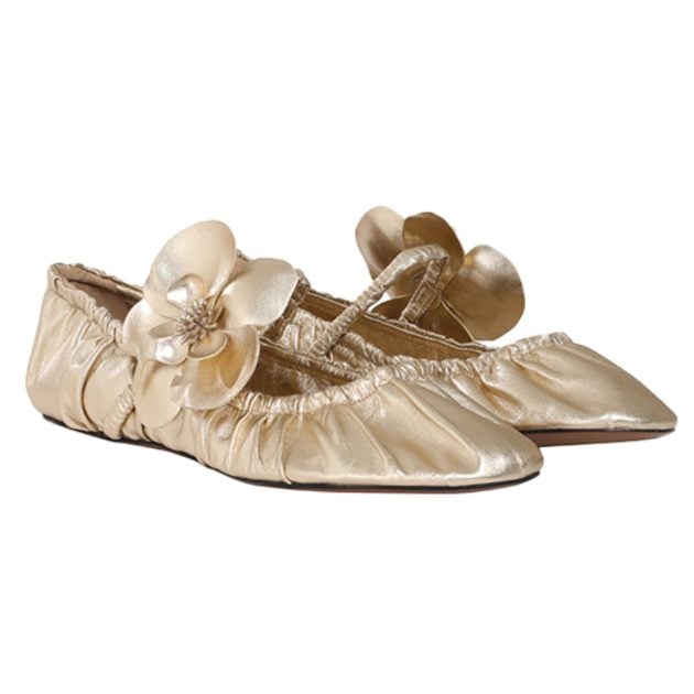 Gold Zimmermann ballerina flats with 3D floral details