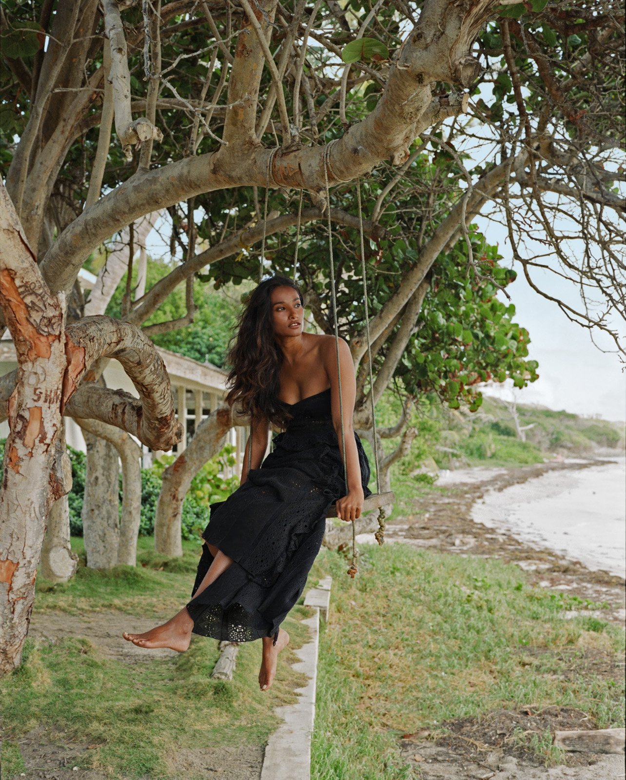 Nidhi Sunil posing in Chloe eyelet bustier and skirt