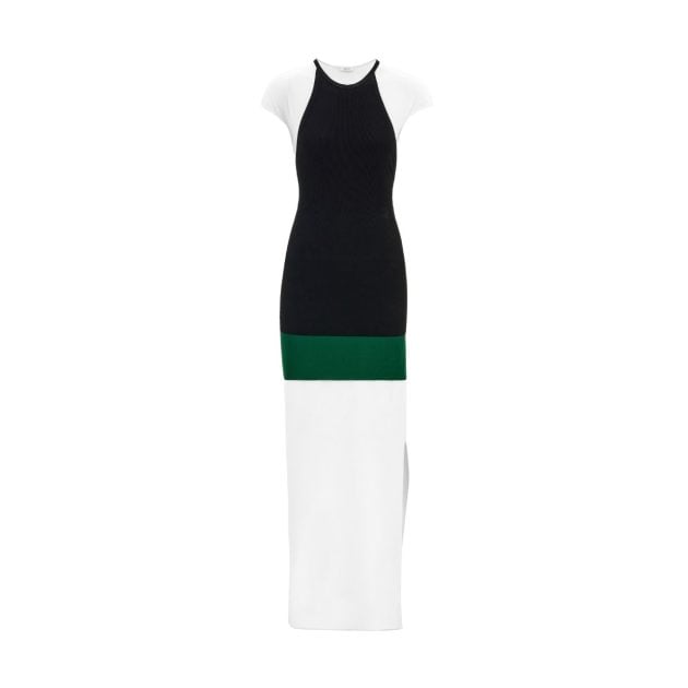 Layered Dress in Black, Green and White Color blocking