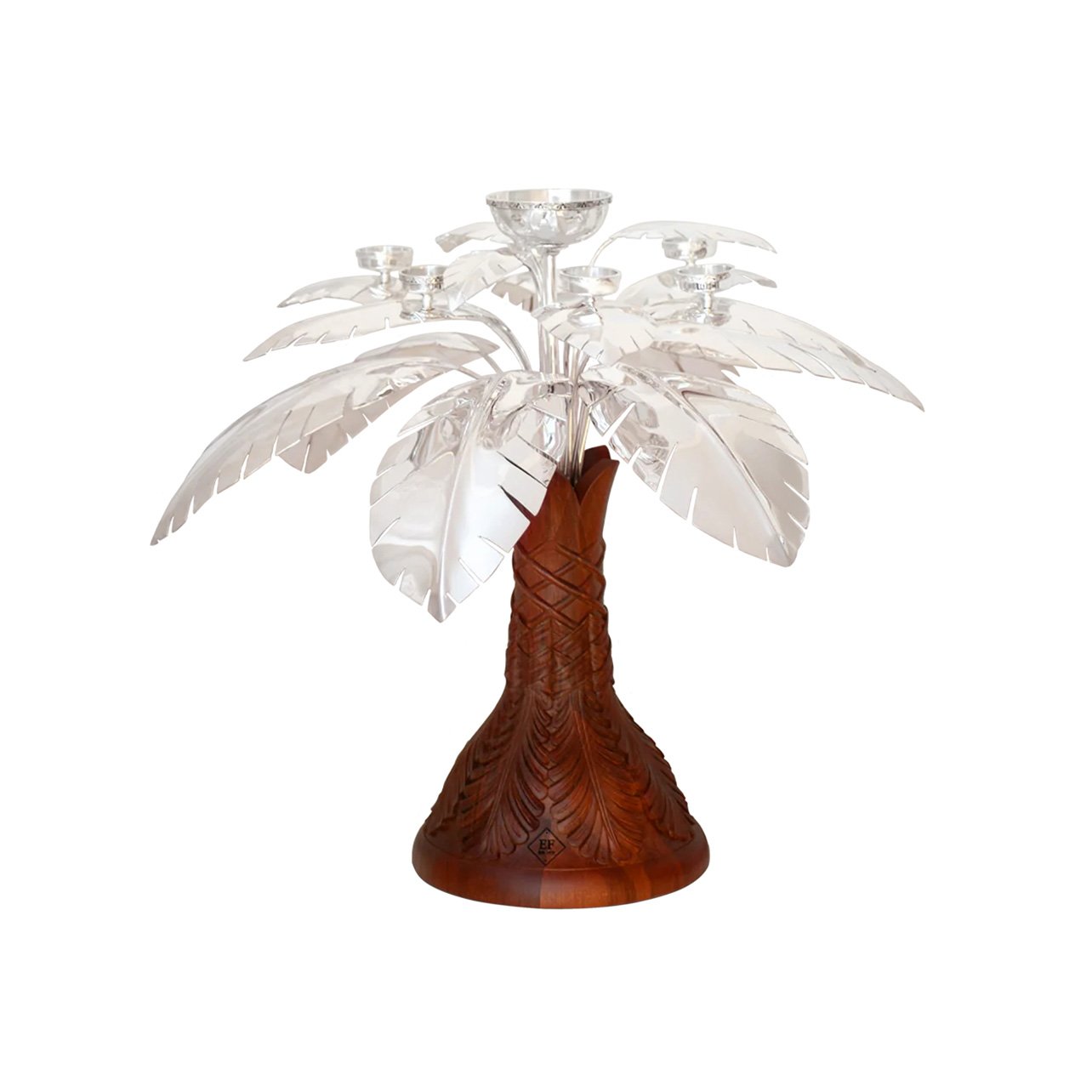 Haviland Romane Collection Palm Tree Candelabra with silver leaves and wood trunk base