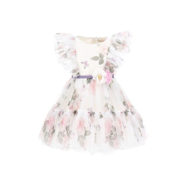 Monnalisa Girls rose printed tulle dress