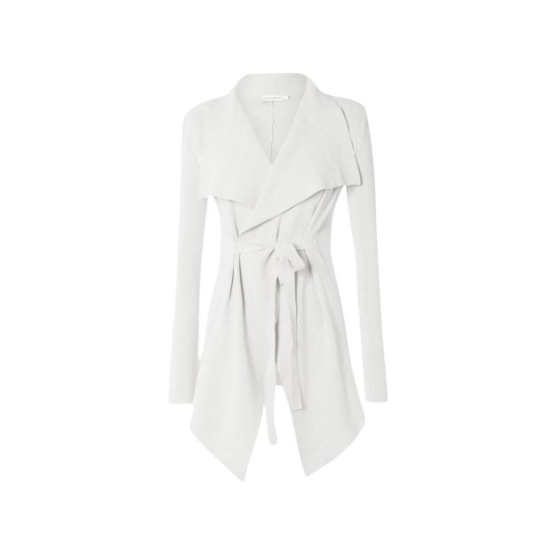 White Scanlan Theodore crepe knit drape front jacket with tie closure