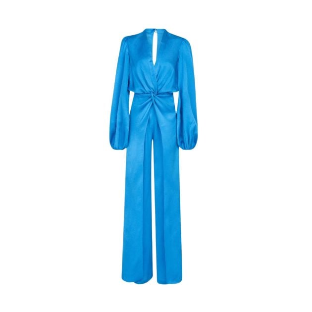 Blue Silvia Tcherassi long sleeve crepe jumpsuit with plunging v neckline
