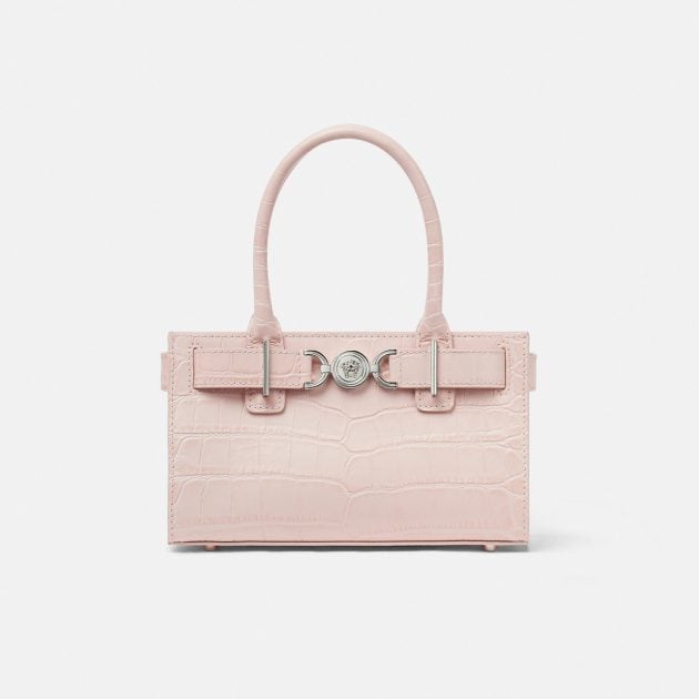 Versace pink croc effect small top-handle purse with silver hardware