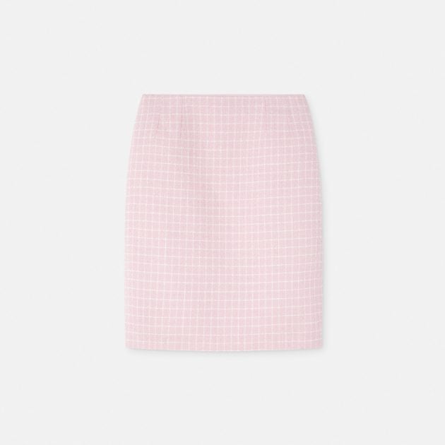 Versace pink and white stripe tweed pencil skirt