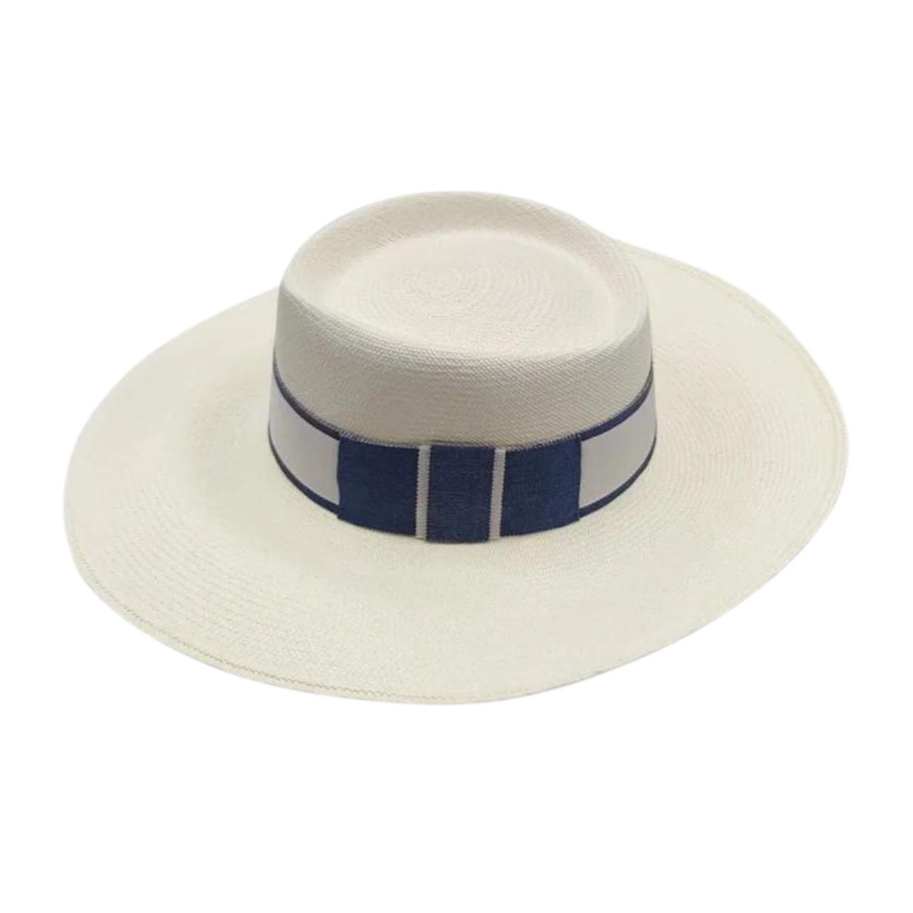 100% Capri white with blue trim fedora hat