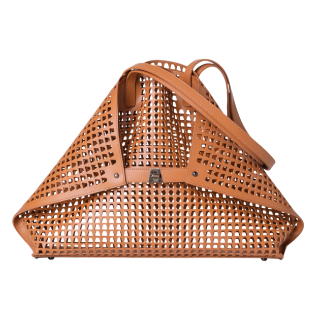 Akris tan leather woven cutout shoulder tote bag