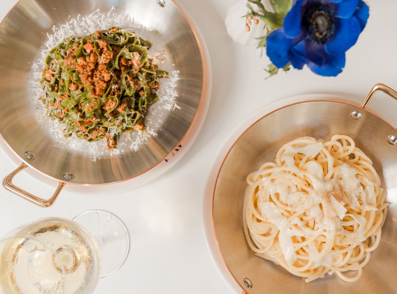 Bowls of Tagliatelle Verde Bolognese and Cacio e Pepe Dishes from Avenue 31 Cafe