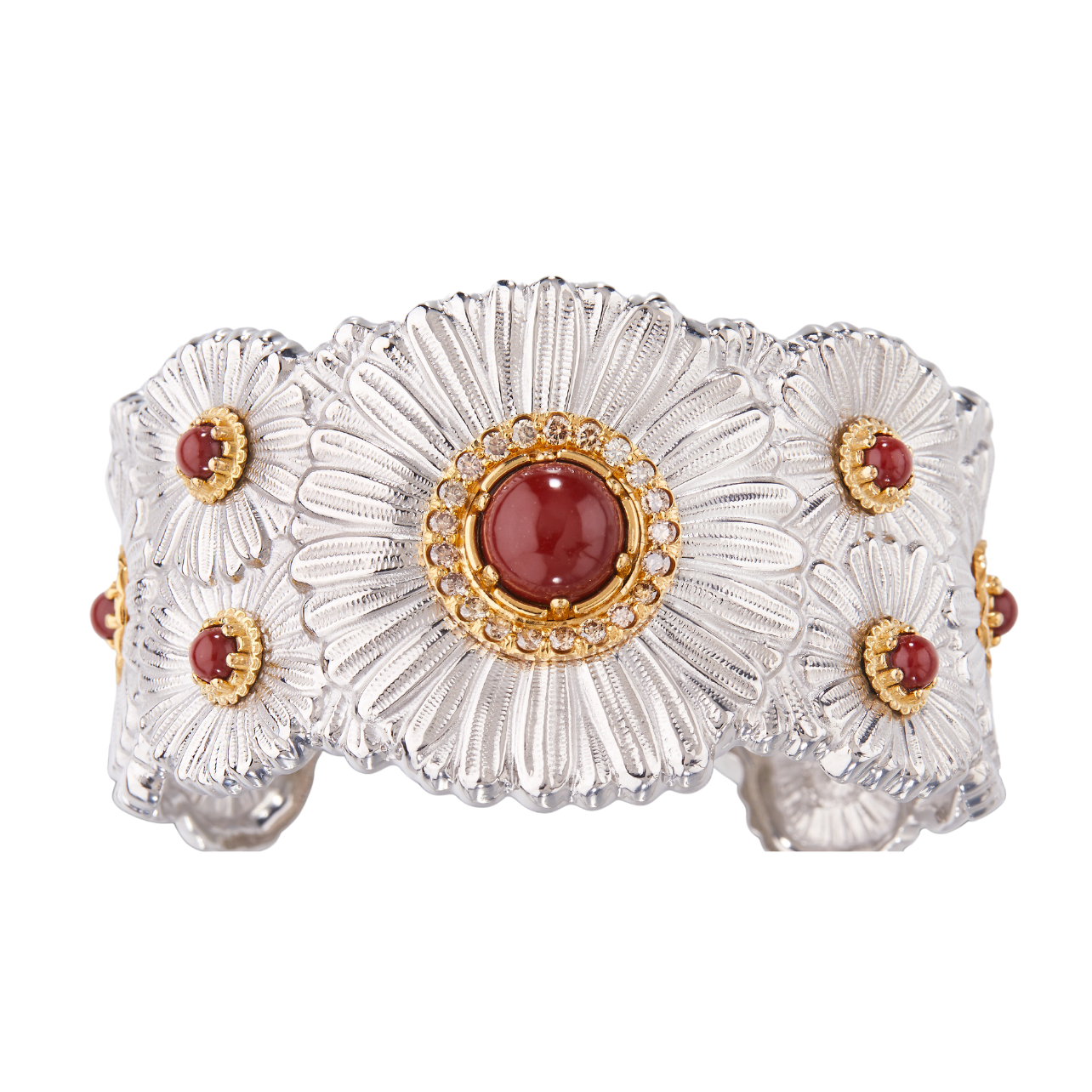 Buccellati Blossoms collection bracelet with palladium and gold-plated sterling silver with red jasper