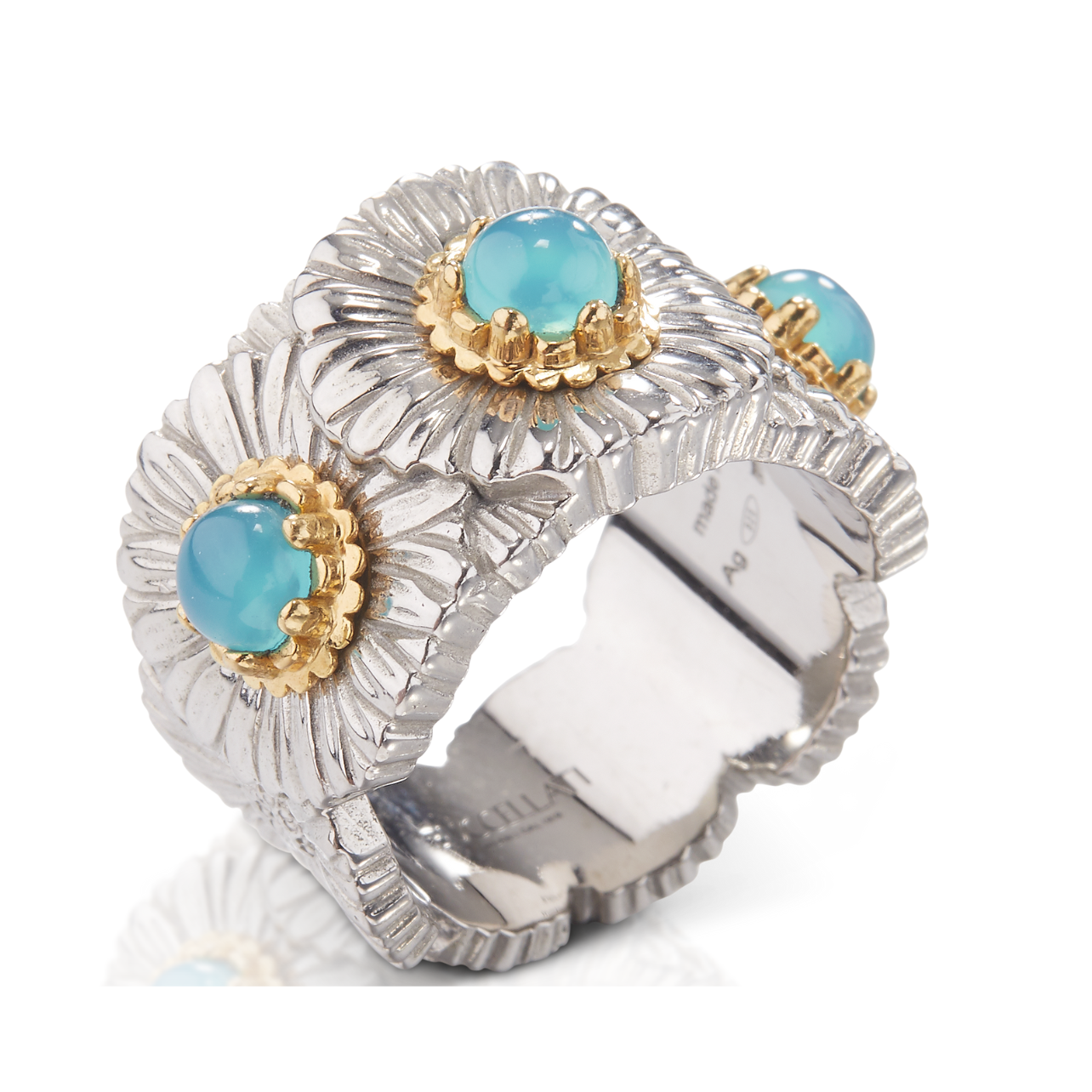 Buccellati Blossoms color eternelle ring with blue agate stones