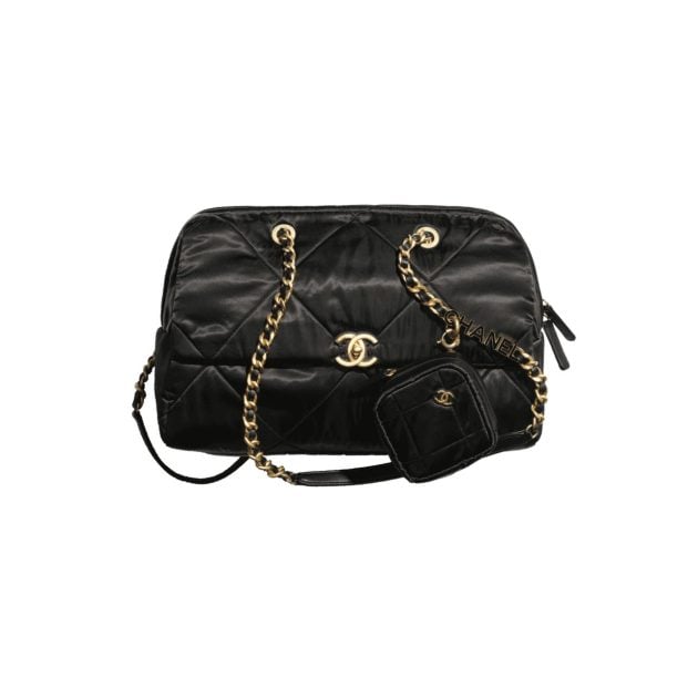 Chanel Black satin bag with gold chain straps