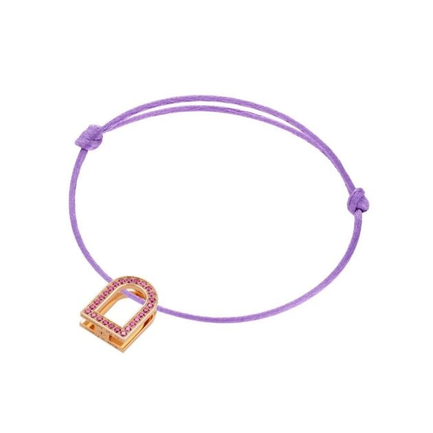 Davidor Lavender silk L’Arc Voyage Charm bracelet with rose gold and pink sapphire charm