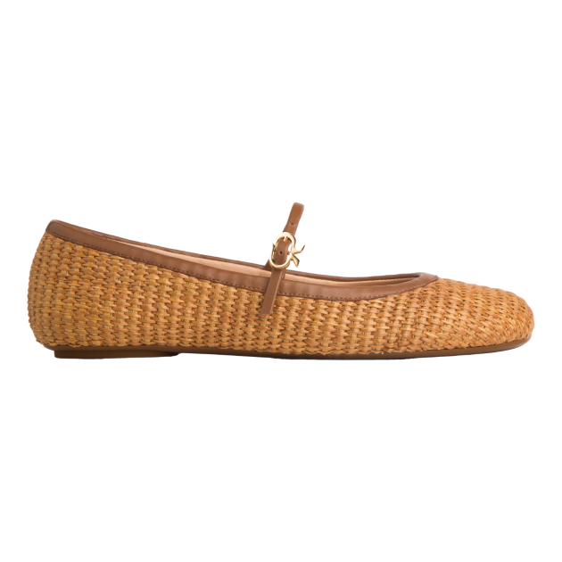 Gianvito Rossi raffia mary jane ballerina flats with brown leather trim