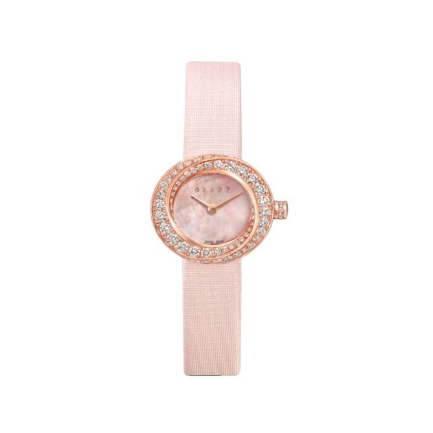 Graff rose gold and diamond watch with pink strap and pink marbled face