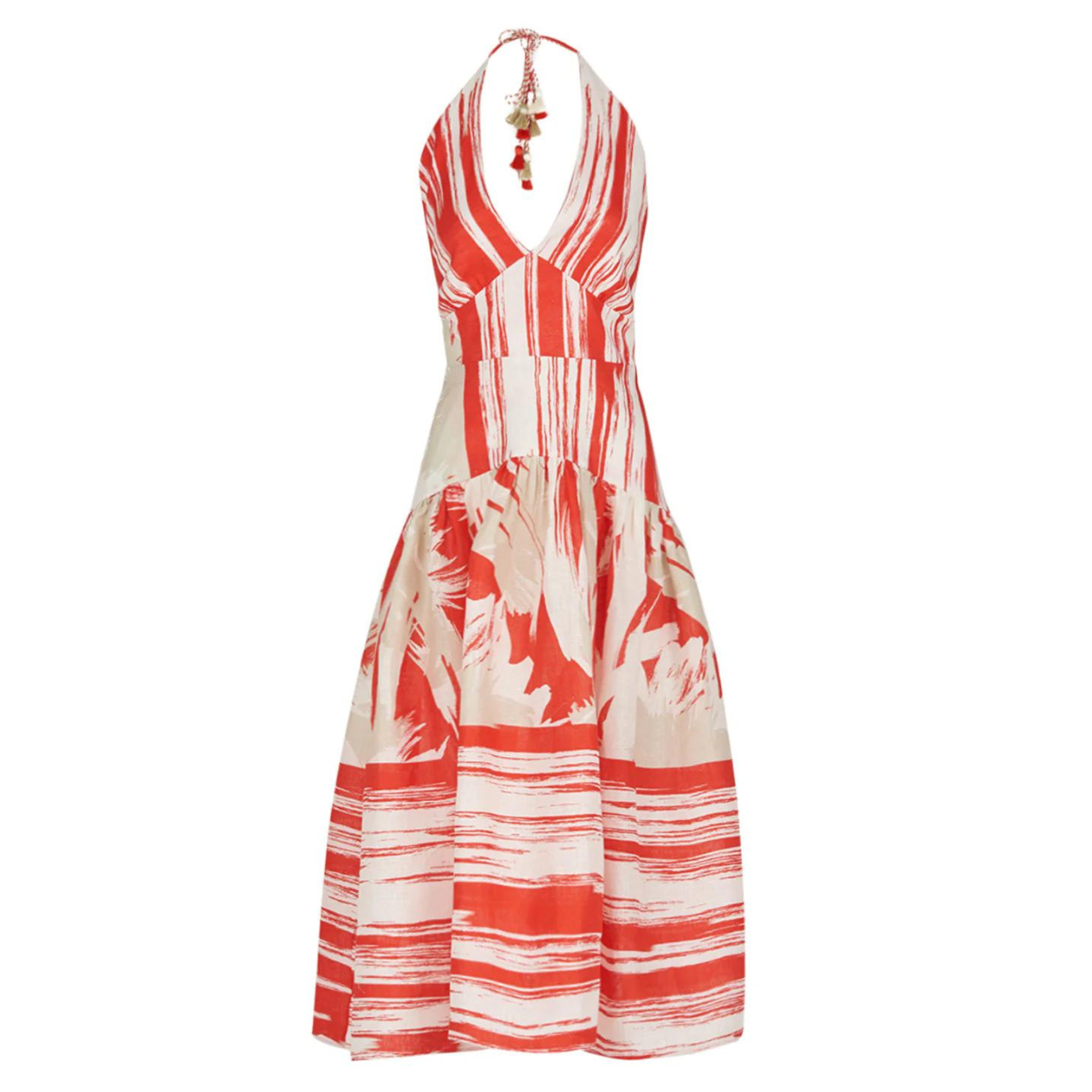 Silvia Tcherassi coral red palm printed halter dress