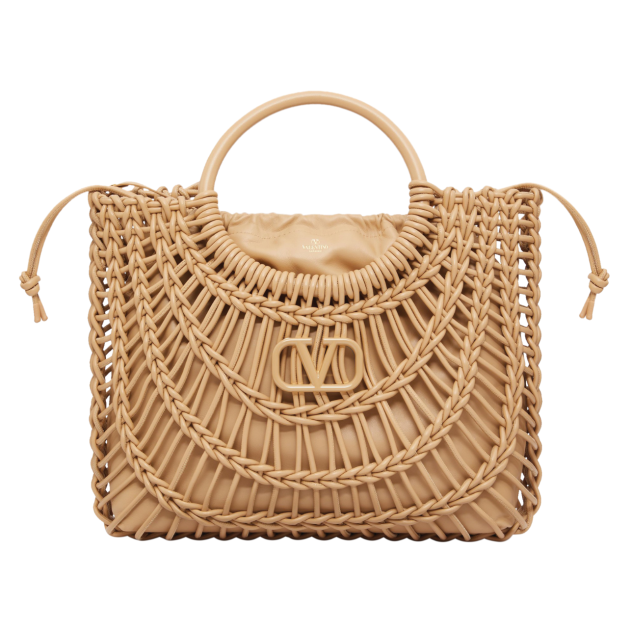 Valentino Garavani tan leather woven shopper bag with pouch inside