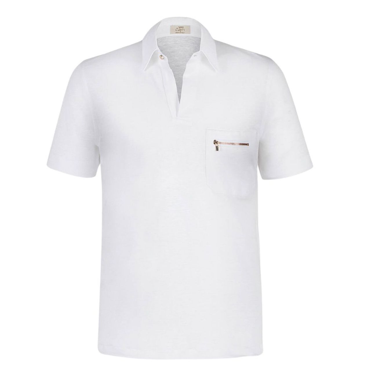 100% Capri white polo shirt with zipper detailing