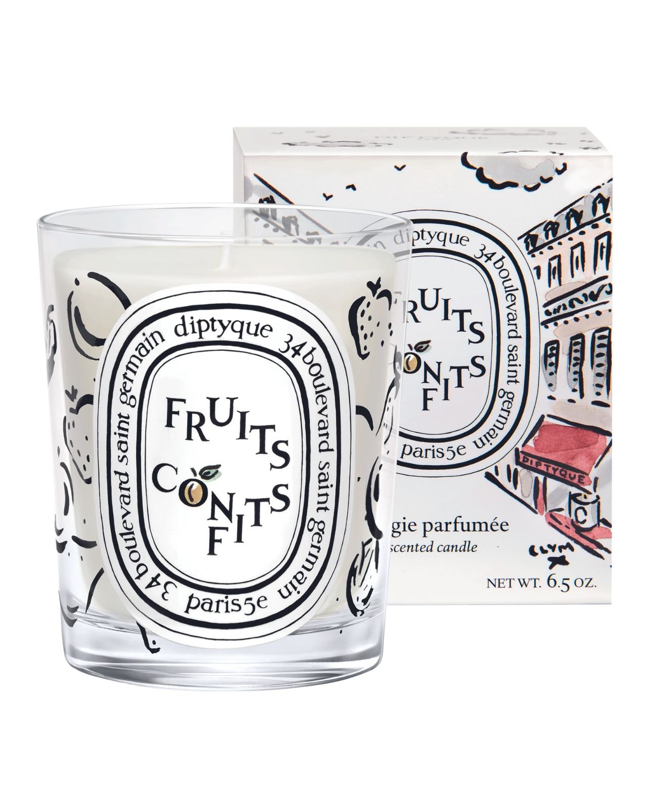 Diptyque fruit confits scented candle with illustrated box
