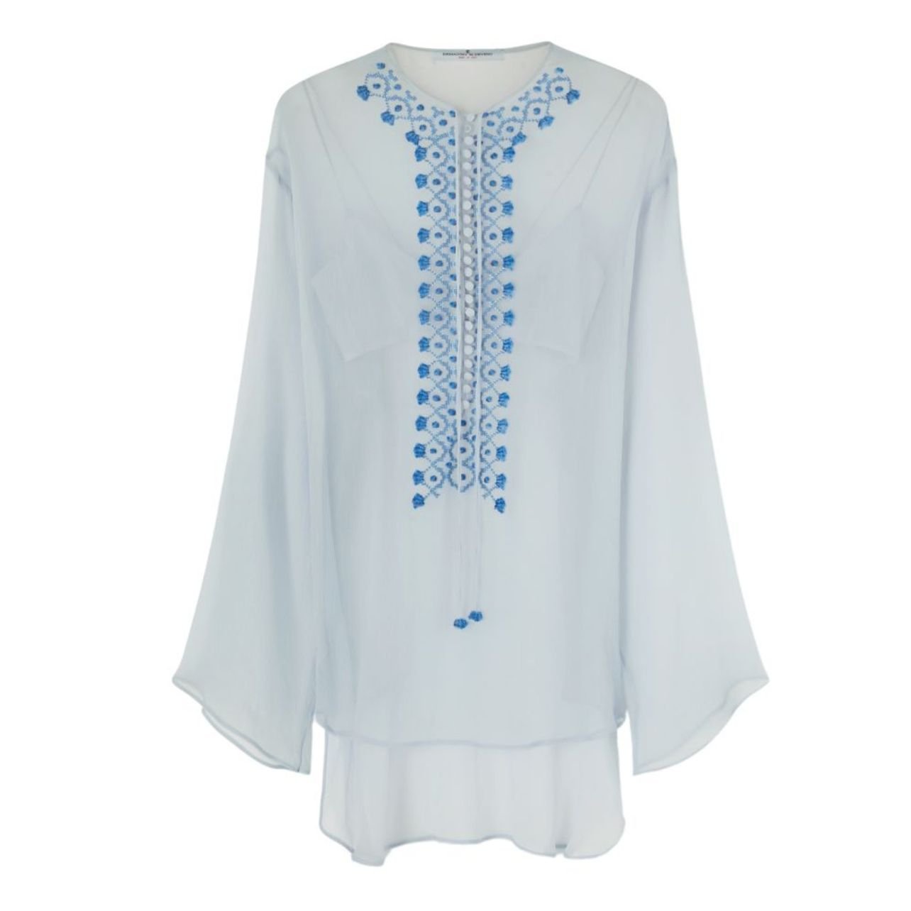 Ermanno Scervino blue silk caftan with ethinc embroidery