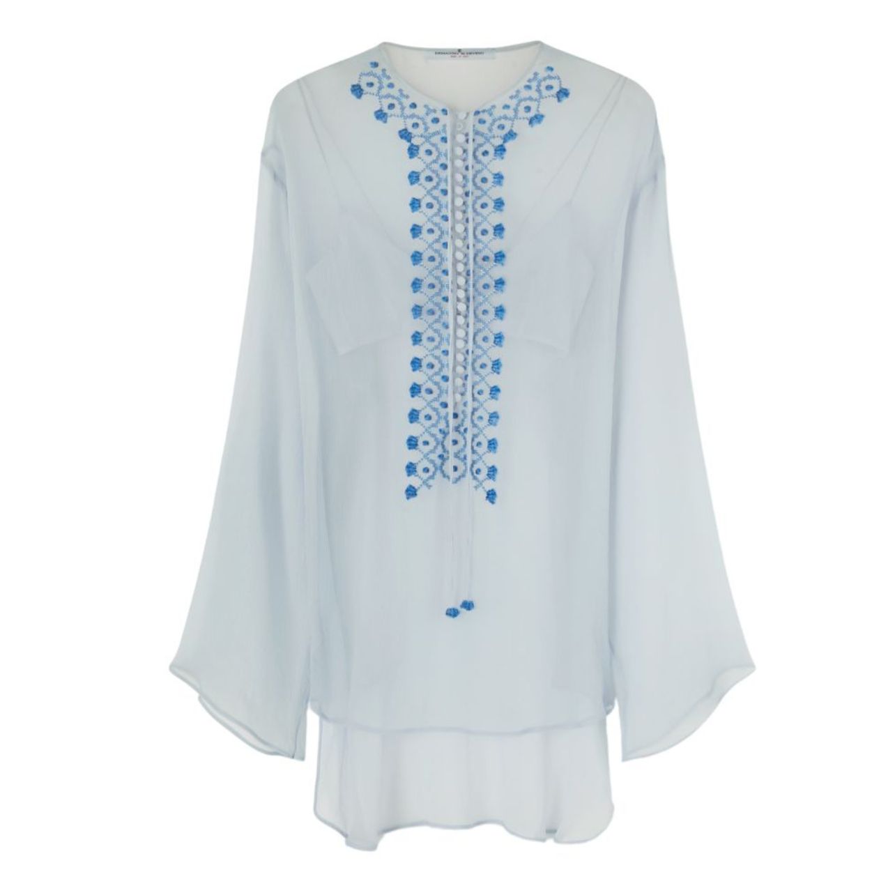 Ermanno Scervino blue silk caftan with ethinc embroidery