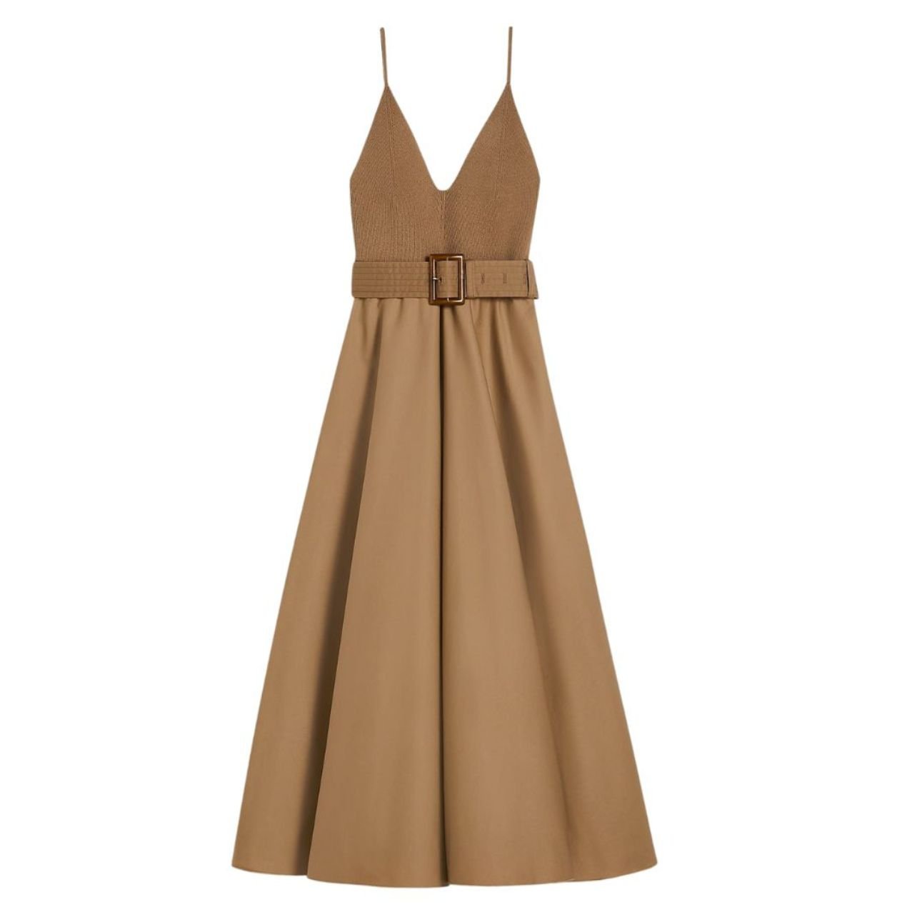 Scanlan Theodore camel crepe knit camisole cotton dress
