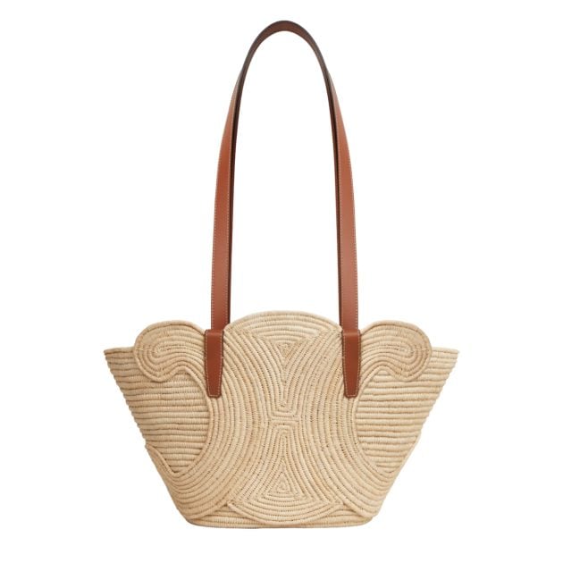 Celine raffia and calfskin tan bag