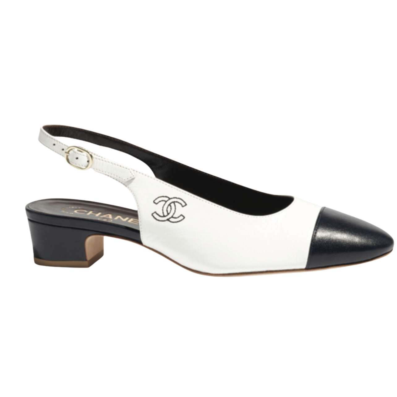 Chanel calfskin slingbacks in white and black