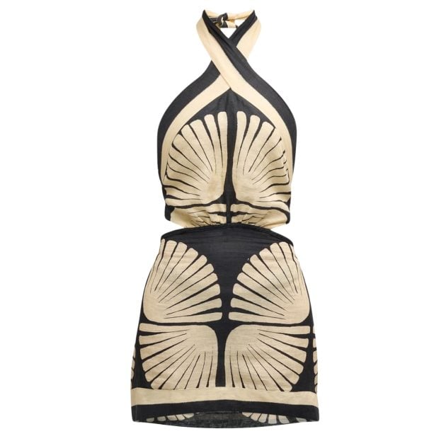 Johanna Ortiz printed mini dress in black and cream