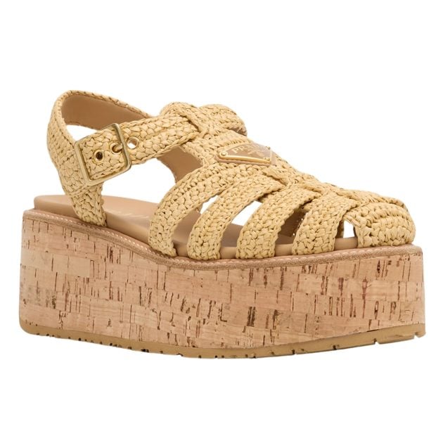 Prada raffia and cork platform sandals