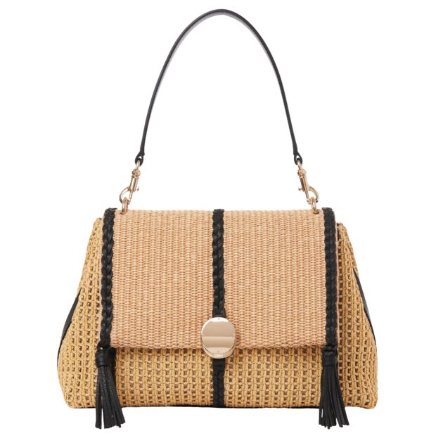 Chloe raffia shoulder bag with black breading and fringe detailing