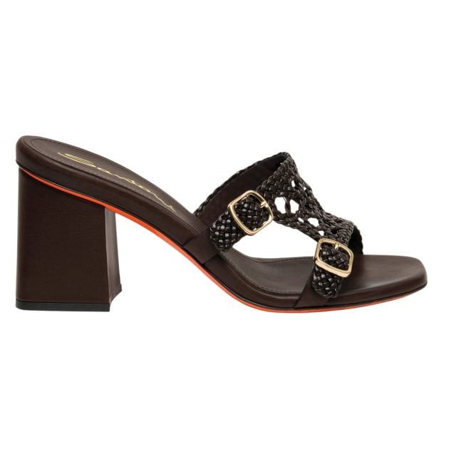 Santoni brown woven leather block heeled sandal