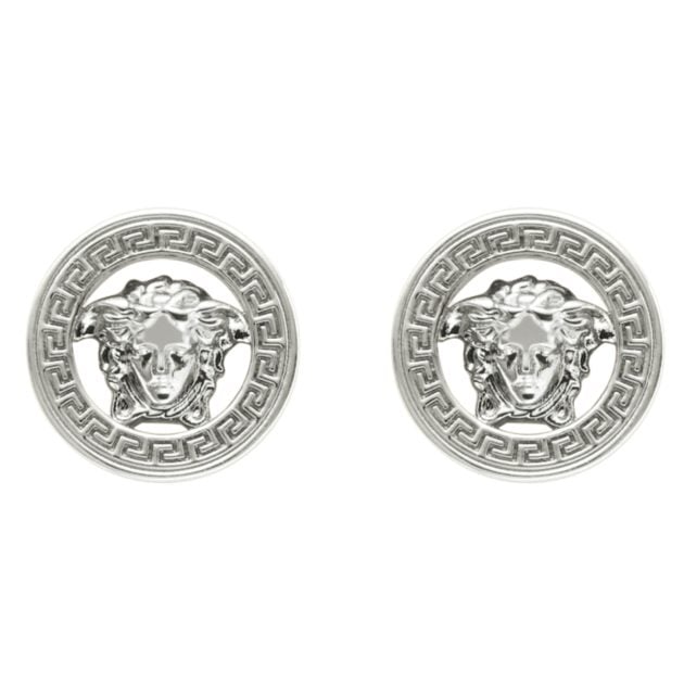 Versace silver round stud earrings with medusa