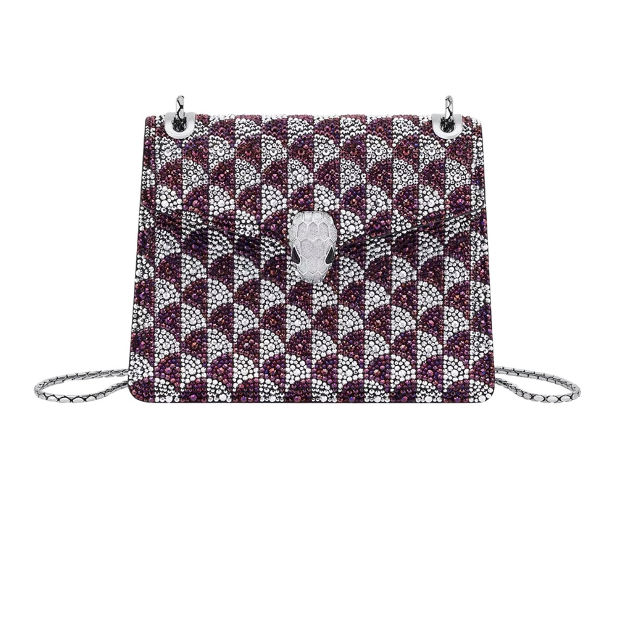 Bulgari crystal pink and silver bag with serpenti closure