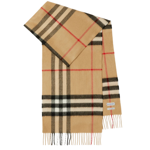 Burberry check scarf in cream, black and blue lines