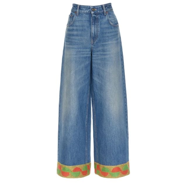 Valentino jeans with multicolor stitching at the bottom