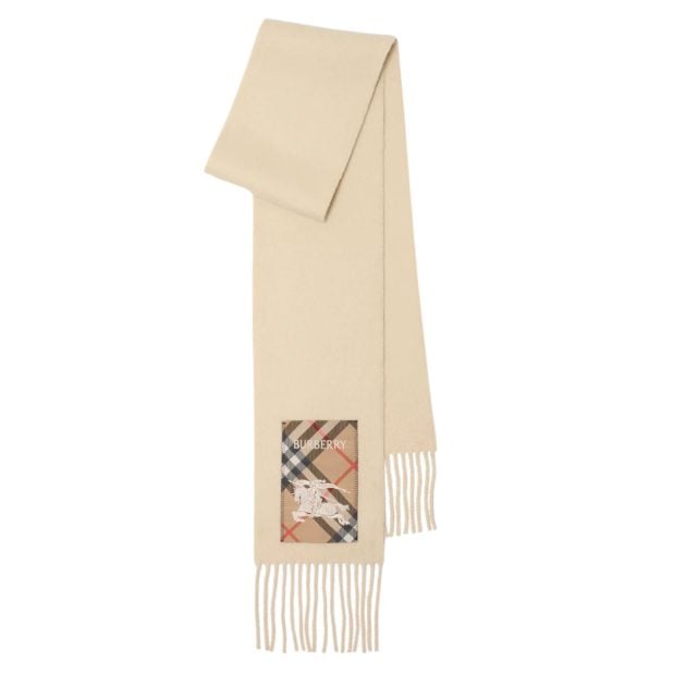 Burberry label cashmere scarf in cream
