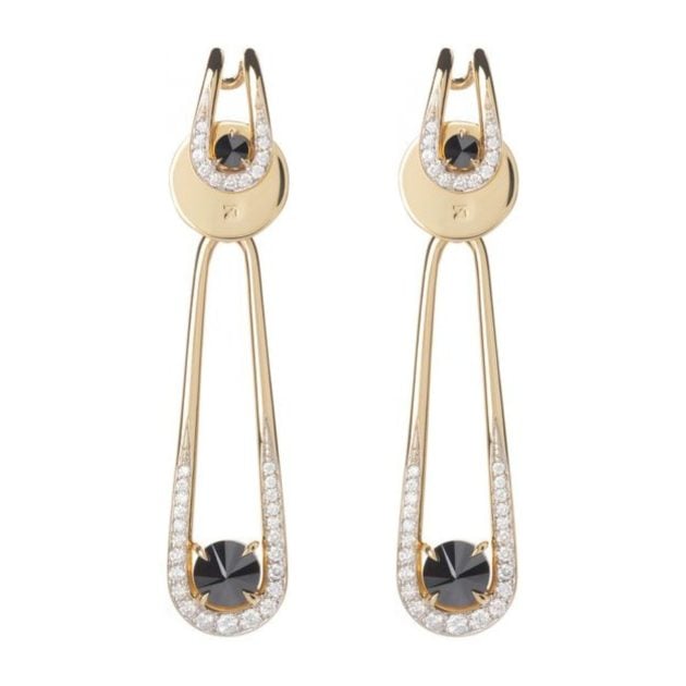 Ara Vartanian gold earrings with black diamond and white diamonds